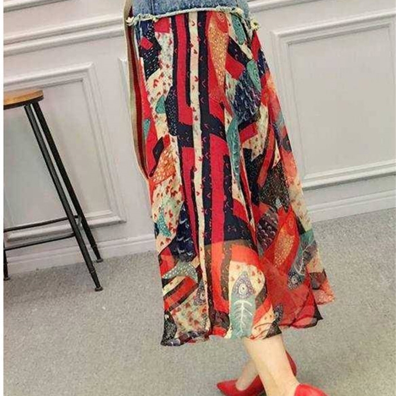 Skirts Women Style Womens Clothes Elegant Party Skirt Print Fashion Casual Summer A-line Polyester Sashes Mid-calf 220312
