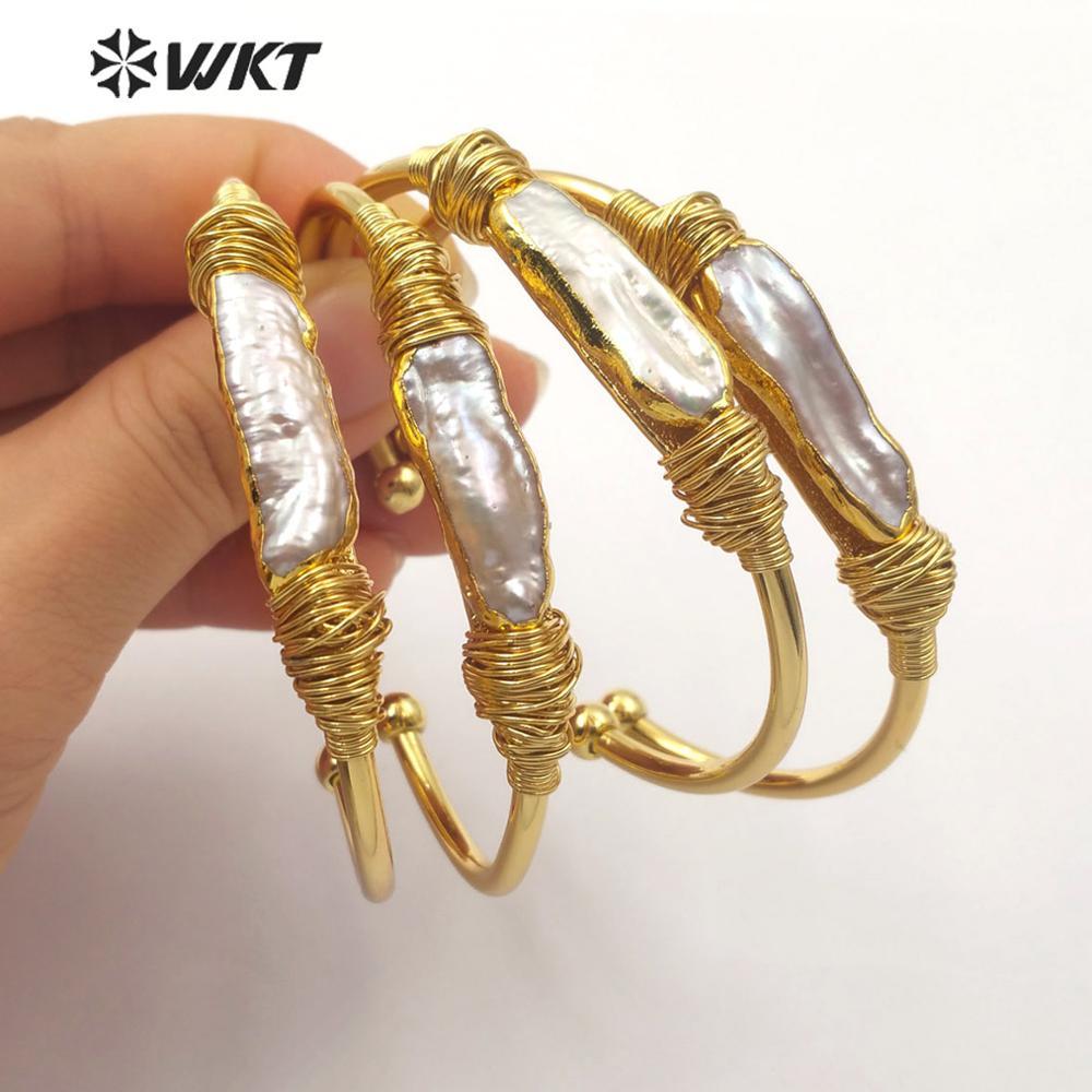 WT-B489 WKT Natural Pearl Wire Wrapped Bangle Gold Bezel Irregular Pearl Bracelet Women Fashion Charm Bracelet Jewelry 210310, Golden;silver
WT-B489 WKT Natural Pearl Wire Wrapped Bangle Gold Bezel Irregular Pearl Bracelet Women Fashion Charm Bracelet Jewelry 210310, Golden;silver