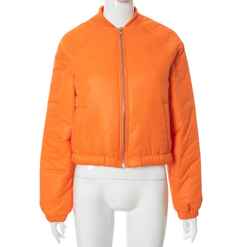 Women's Down & Parkas Winter Orange Puffer Jacket Warm Bubble Coats Zipper Cropped Jackets Women Vintage Outwear Club Outfits