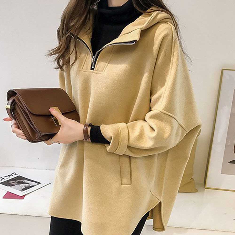 Hoodie Casual Women Autumn Winter Korean Japan Loose Long Sleeve Zipper Sweatshirts Pullover Hooded 201204