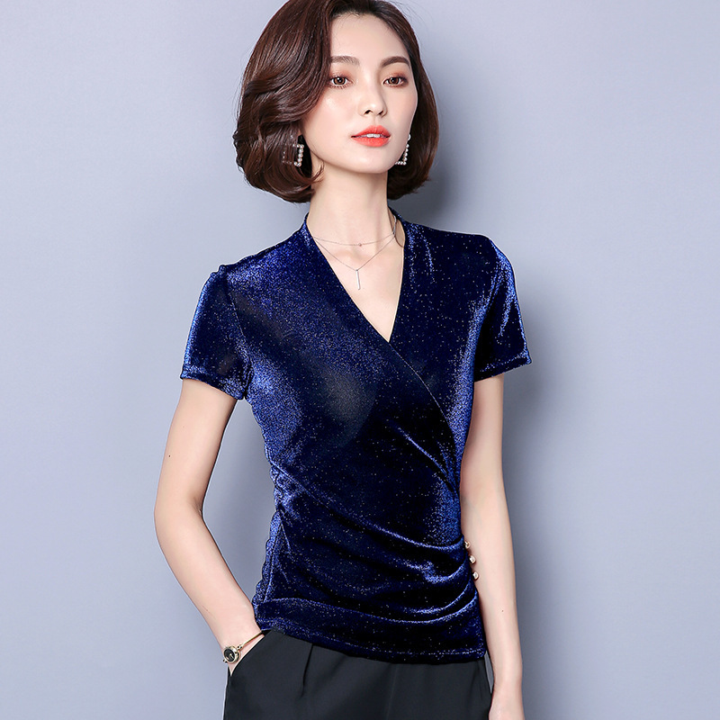New Summer Women High Quality Cotton Tshirts Fashion Ladies V-Neck Tshirts 210306