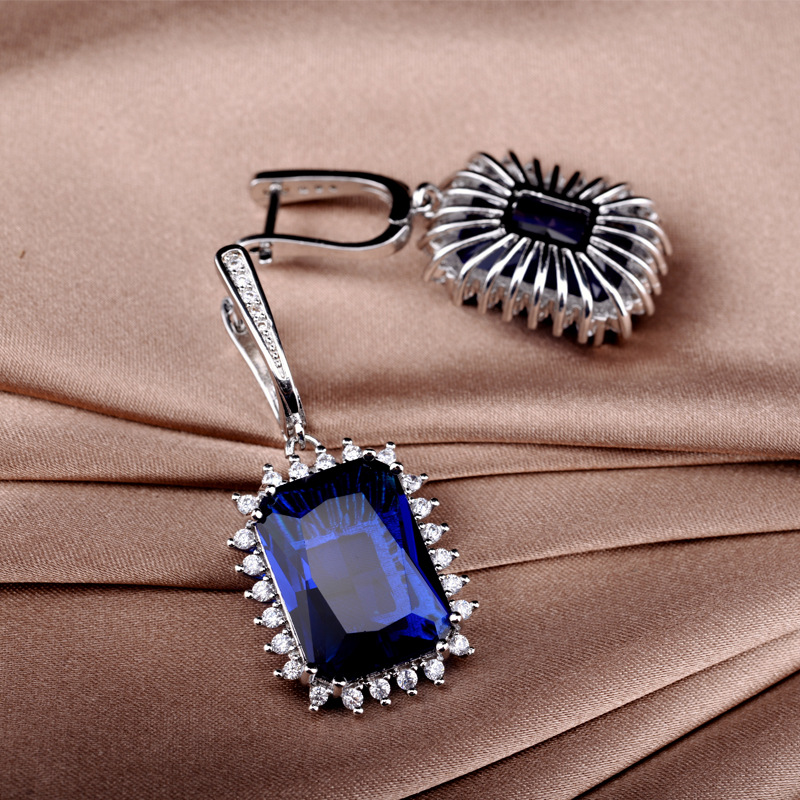 Bohe Lab Sapphire Dangle Earring 925 Sterling silver Party Wedding Drop Earrings for Women Bridal Promise Jewelry Gift