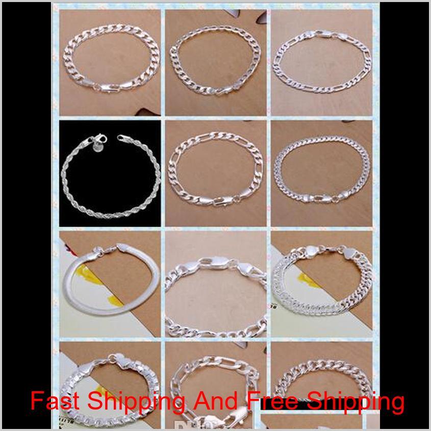 Hot Sale! Fashion Bracelet Men/Boys 925 Sterling Silver Jewelry Curb/Figaro Chains Mix 10 Styles 10Pcs/Lot Ismfv Pxic6, Black
Hot Sale! Fashion Bracelet Men/Boys 925 Sterling Silver Jewelry Curb/Figaro Chains Mix 10 Styles 10Pcs/Lot Ismfv Pxic6, Black