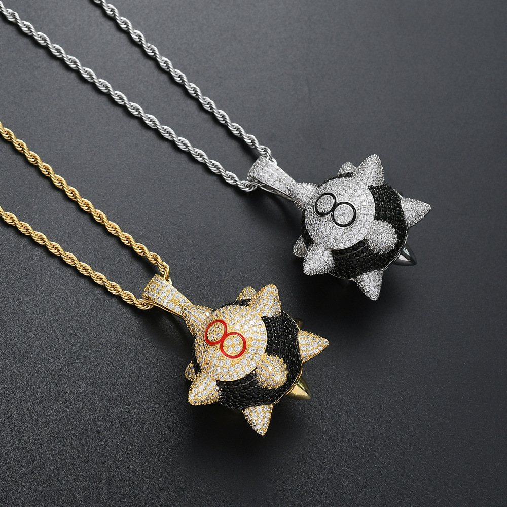 spiked 8-ball pendant trippie redd with tennis chain hip hop jewelry men european and american hip hop new black 8 meteor hammer pendant, Silver
spiked 8-ball pendant trippie redd with tennis chain hip hop jewelry men european and american hip hop new black 8 meteor hammer pendant, Silver