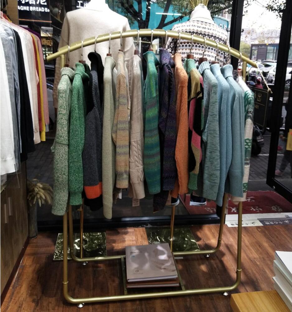Men's and women's wear display rack Commercial Furniture clothes shelf clothing store cloth show arc racks floor type gold shoe hanger