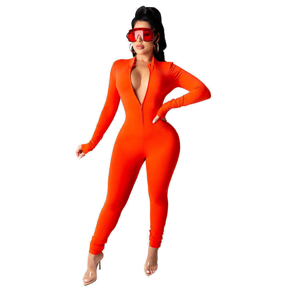 Designers Women jumpsuits Clothes 2023 solid color zipper long sleeve sexy slim fit women's Leggings pants amp rompers