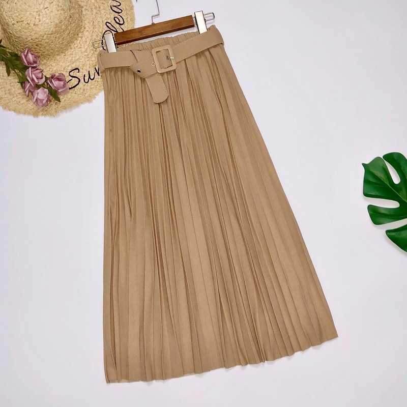 Elegant skirt womens Autumn High-Waisted Pleated Skirt Multicolor Long Commute A- line midi Office Lady 210619