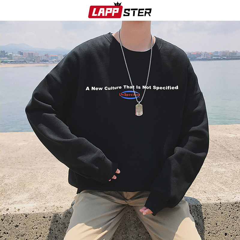LAPPSTER Drop Shoulder Hoodies Korean Style Sweatshirts Men Japanese Streetwear Grey Sweatshirts Fleece Autumn Clothes 5XL 201020