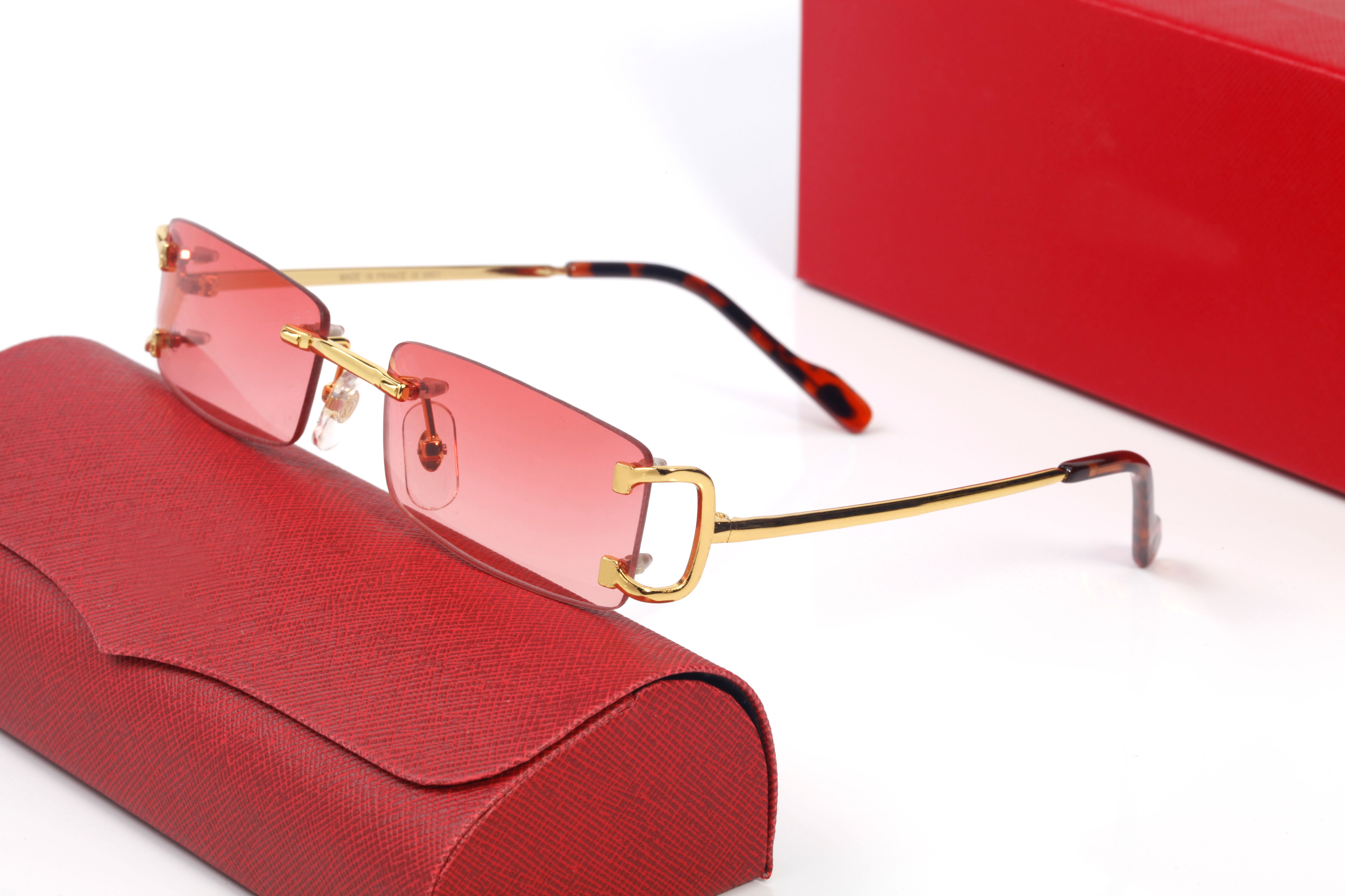 Red Mens Luxury Designer Sunglasses Women Rectangle Carti Oversize Sun Glasses Female Frameless Big Frame Shades Gold Panther Lady Uv400