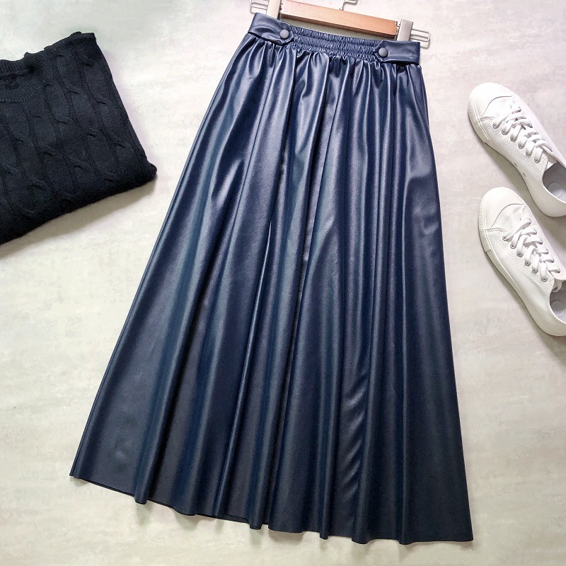 Neophil Ladies PU Fur Faux Leather Midi Skirts Winter Solid Fashion Pleated High Waist Vintage Women Skirts Longa Saia S9729 210309
