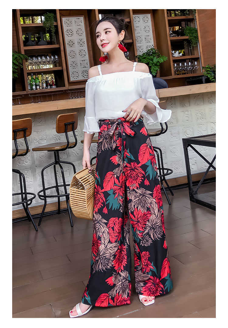 2018 Women's Summer Casual Retro Print Bohemian Wide Leg Pants High Waist Wide Legs Trousers Skirts Mopping Beach Holiday Pants V191022