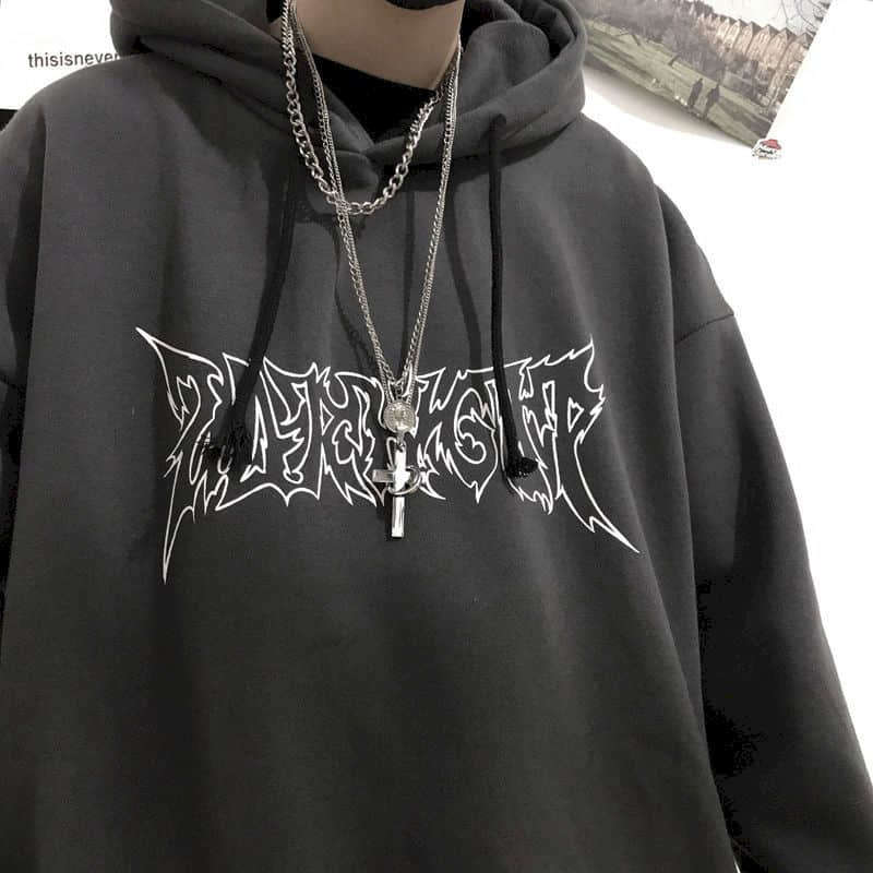 gothic hoodies men Autumn and winter Korean ins dark retro Harajuku Sanskrit letter printing bf loose plus velvet hooded sweater 201123