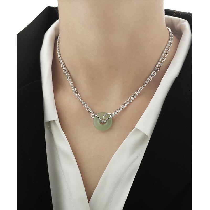 Chains Brass With White Gold Zircon Layered Chian Natural Jade Choker Necklace Women Jewelry Party Designer T Show Runway INS
Chains Brass With White Gold Zircon Layered Chian Natural Jade Choker Necklace Women Jewelry Party Designer T Show Runway INS