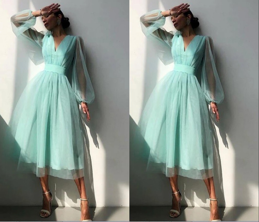 Modern Poet Illusion Sleeves Tea Length Prom Evening Dresses A line V neck Pleated Bridesmaid Cocktail Pageant Dresess, Gold
Modern Poet Illusion Sleeves Tea Length Prom Evening Dresses A line V neck Pleated Bridesmaid Cocktail Pageant Dresess, Gold