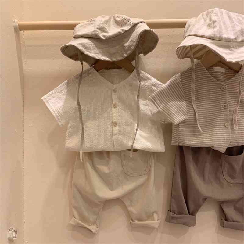 Korean children's clothing v-neck pleated tops for boys and girls style thin summer breathable short sleeves 1017 19 210622