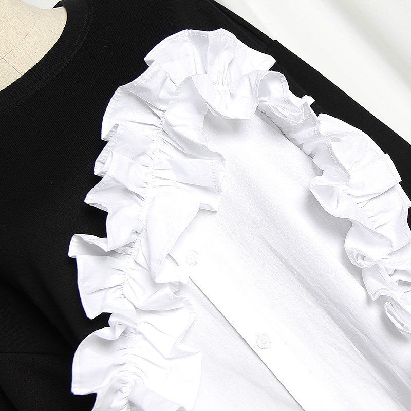 TWOTWINSTYLE Patchwork Ruffle Women's Sweatshirt Long Sleeve Hit Colors Irregular Pullover Tops Female Autumn Fashion 201203