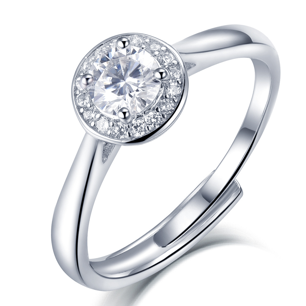 European and American Fashion High-End Tonglin New S925 Silver Ruby round Ring Korean Fashion Inlaid 50 Points Mosanite Diamond Ring Engagem
