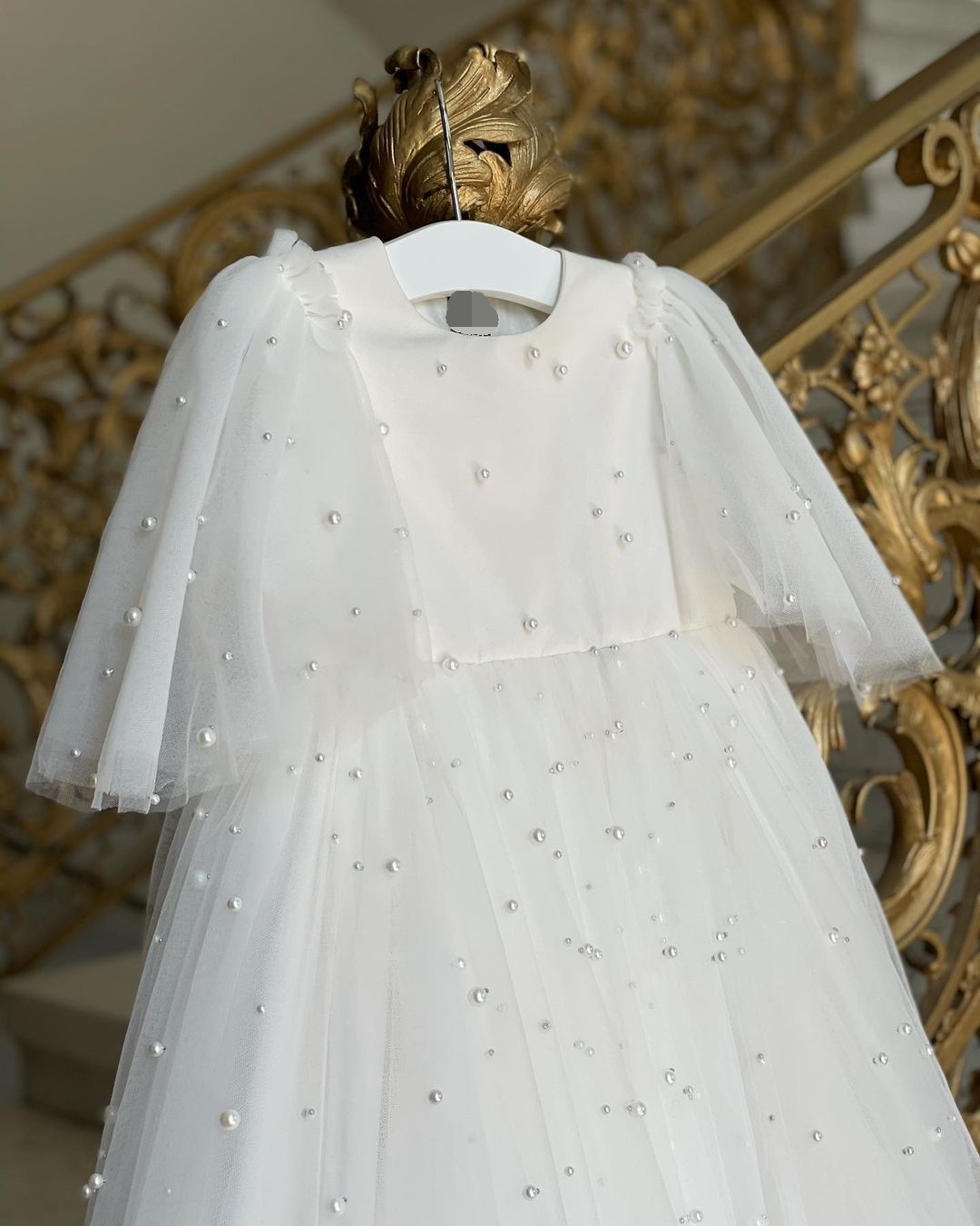 White Flower Girls Dresses For Wedding Short Sleeves Lace Beading Baby Girl Fioor Length A Line Communion Dress