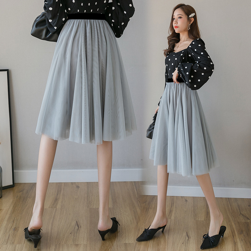 new Skirt Summer for Women 3 Layers Princess Tulle Skirts Womens Mesh Pleated A-line Skirts Lady Long Tulle Skirt 210309