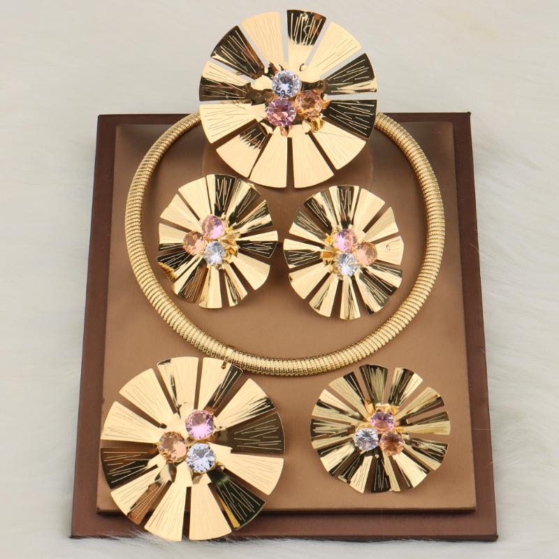 Earrings & Necklace Jewelry Sets Dubai Women Gold Plated Flower Set Stud Ring Weddings Bridal Bohemian Party Fashion Gift, Silver
Earrings & Necklace Jewelry Sets Dubai Women Gold Plated Flower Set Stud Ring Weddings Bridal Bohemian Party Fashion Gift, Silver