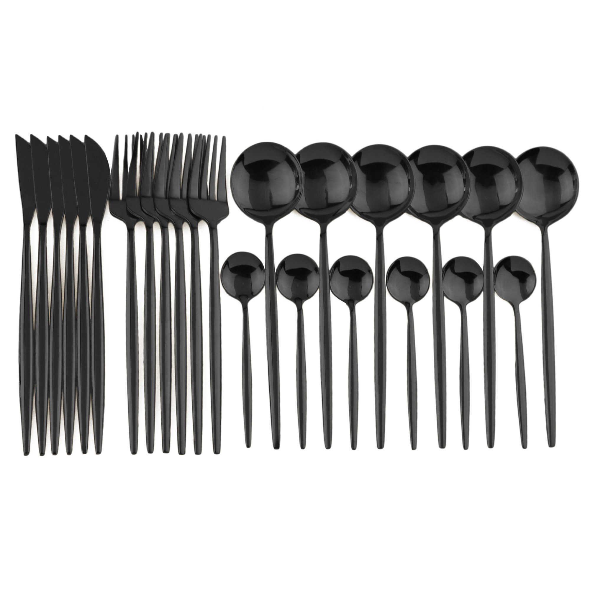 24pcs Black Dinnerware 18/10 Stainless Steel Cutlery Fork Knife Spoon Tableware Flatware Silverware Set Gift Box 201130
24pcs Black Dinnerware 18/10 Stainless Steel Cutlery Fork Knife Spoon Tableware Flatware Silverware Set Gift Box 201130