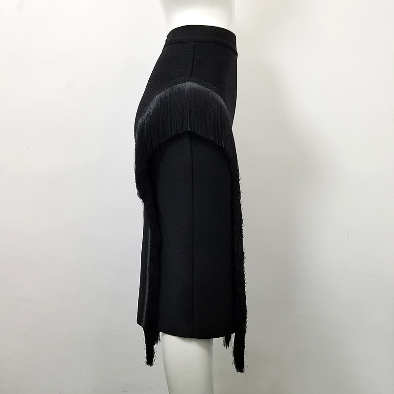 Women High Waist Bodycon Skirts Office Lady Tassel Elegant Fashion Pencil Skirt Bandage SKirts 210306