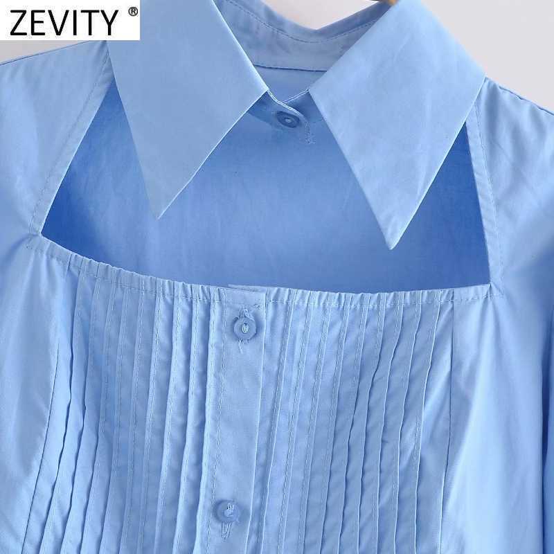 Zevity Women High Street Puff Sleeve Press Pleated Slim Short Smock Blouse Female Hole Court Shirts Chic Blusas Crop Tops LS9331 210603