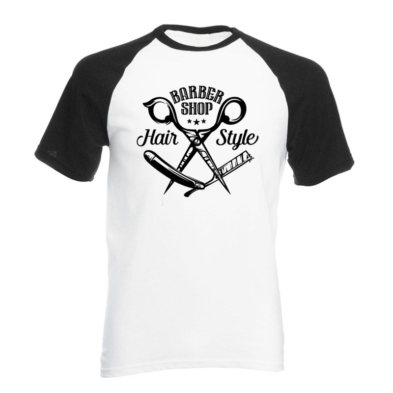Barbershop Scissors Hair Printing O-neck 100% Cotton Barber Tshirt Tee Casual Loose Size Summer Fashion Mens T Shirt 210629