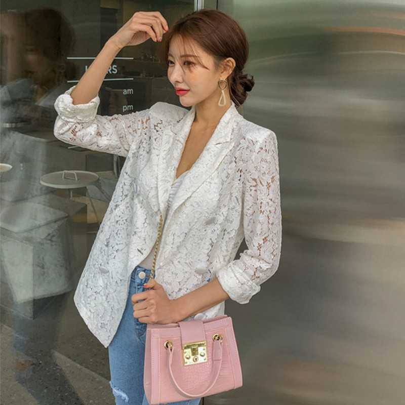 Summer Korean Lace Blazer Women's Commuting Double-breasted Sexy Coat Notched collar Casual OL Outwear 210526, White
Summer Korean Lace Blazer Women's Commuting Double-breasted Sexy Coat Notched collar Casual OL Outwear 210526, White