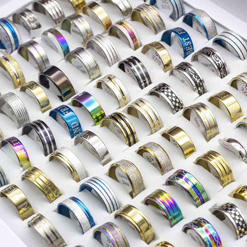 Lots Bulk Whole 50pcs Women Rings Set Stainless Steel Gold Sier Couple Black Ring Men Jewelry Gift Wedding Band Party Dropship