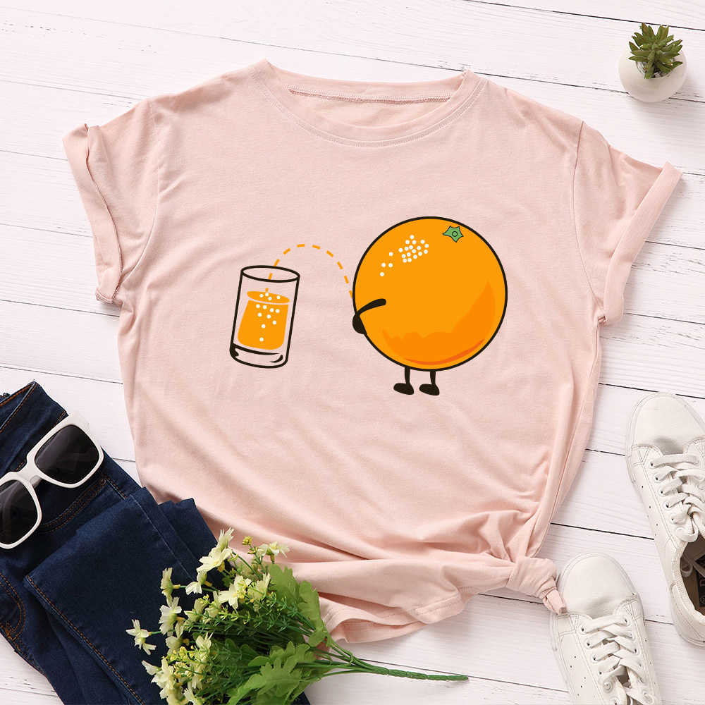 Funny Orrange 100% Cotton Women T-Shirt Casual Loose O-Neck Short Sleeve Harajuku Female Tees W740 210526