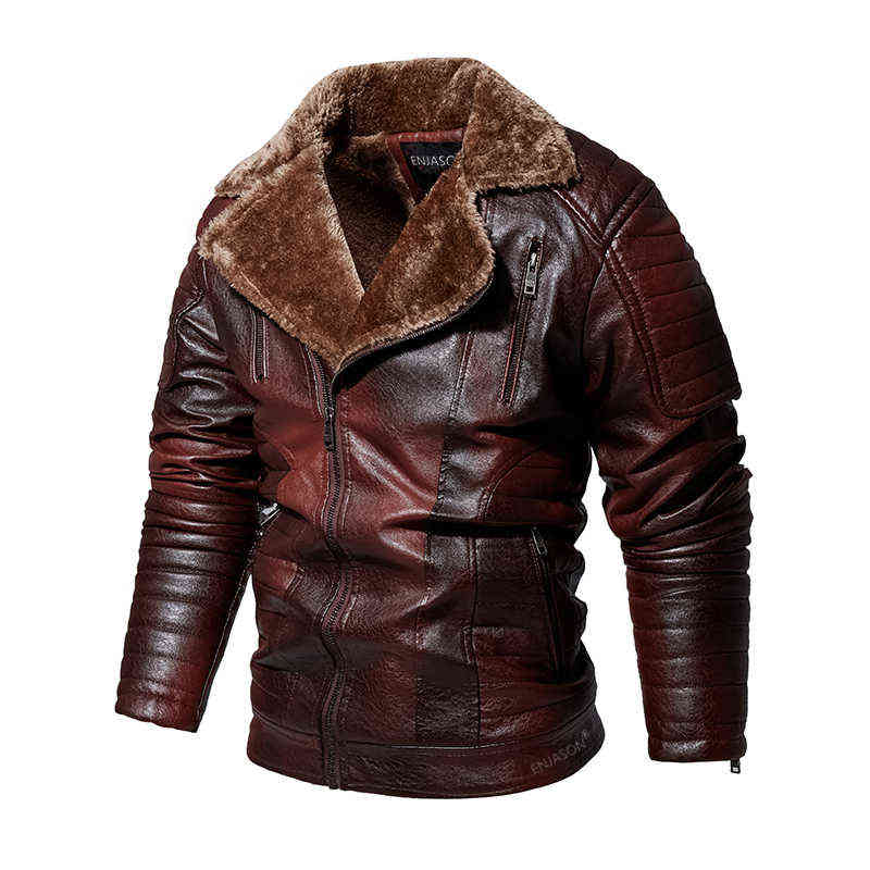 Men's Autumn and Winter Men Coat Leather Jacket Motorcycle Style Male Business Casual Jackets for Men Warm Overcoat 211222