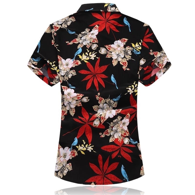 Social Shirt Men Short sleeve Floral Mens Dress Shirts Flowers Hawaiian Style Blouse Menswear Summer Navy Black New