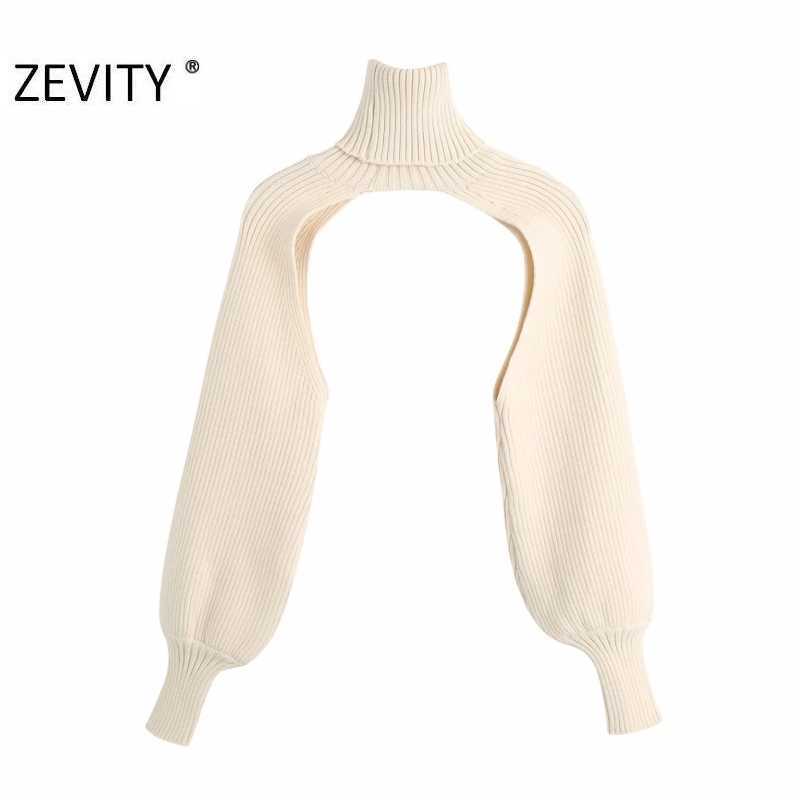 Zevity women fashion turtleneck collar lantern sleeve knitting sweater female long sleeve casual sweaters chic tops S398 210603