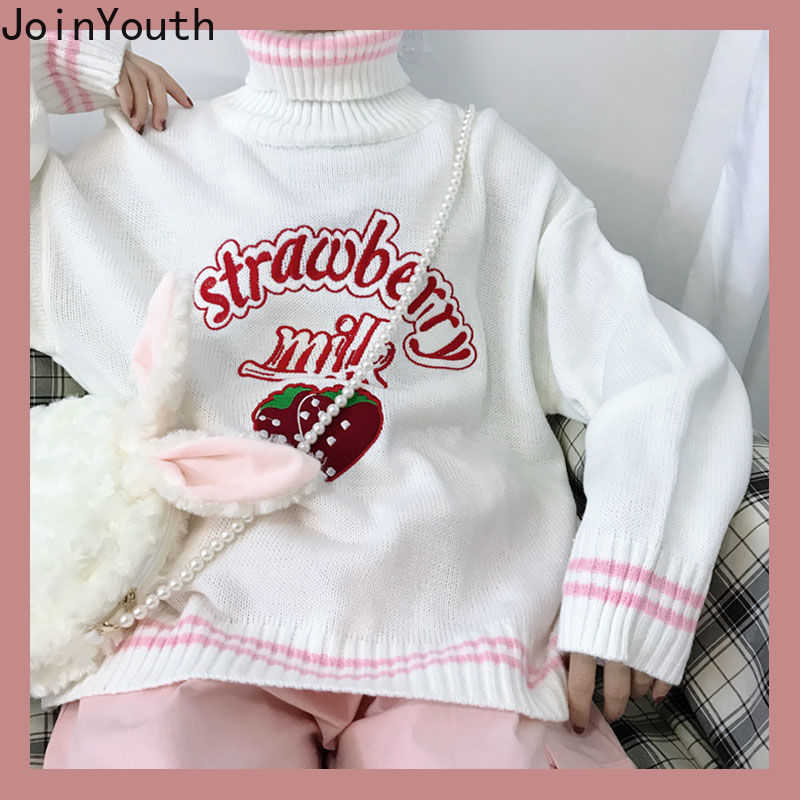 Joinyouth Turtleneck Sweater Sweet Embroidery Strawberry PKnitted Pullovers Ropa Mujer Wear Oversized Loose Jumper Pull Femme 210914