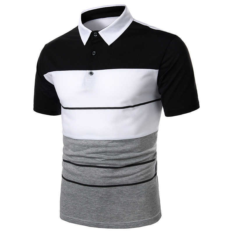 Men Polo Shirt Short Sleeve Summer Stripe Polos Shirts Male Casual Slim Fit Tops Breathable Turn-over Collar Hit Polo Shirt Men 210603