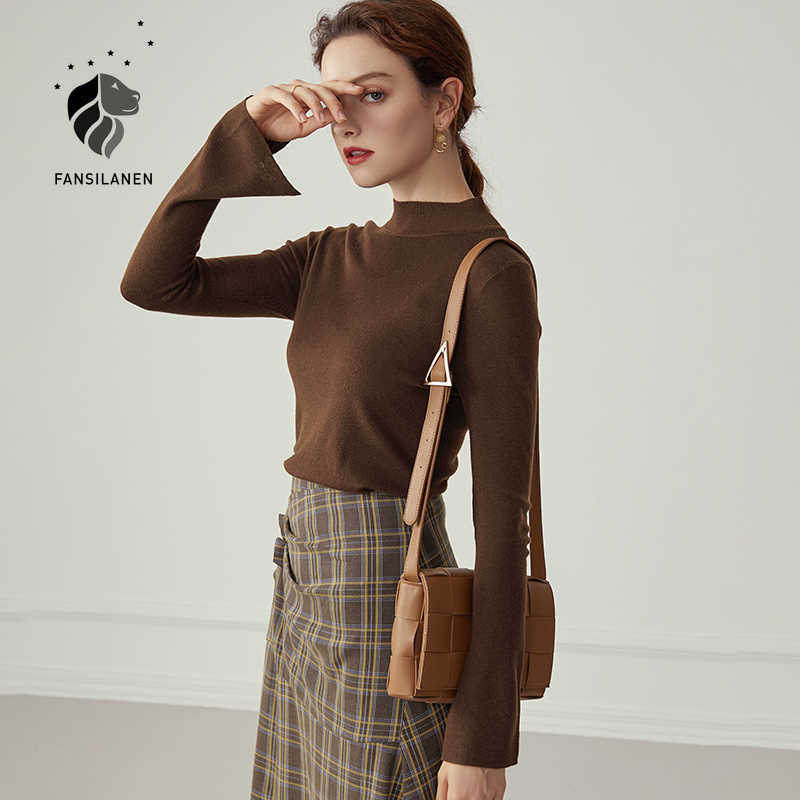 FANSILANEN Flare sleeve turtleneck knitted sweater Women elegant basic multicolor purple pullover Autumn winter vintage jumper 210607, Black type 1
FANSILANEN Flare sleeve turtleneck knitted sweater Women elegant basic multicolor purple pullover Autumn winter vintage jumper 210607, Black type 1