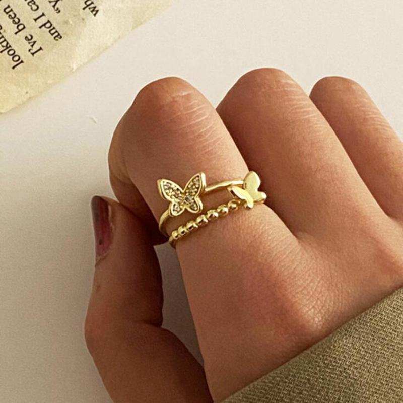 Cluster Rings Trendy Rhinestone Double Layer Gold Butterfly For Women Vintage Silver Color Adjustable Opening Ring Jewelry Gifts
Cluster Rings Trendy Rhinestone Double Layer Gold Butterfly For Women Vintage Silver Color Adjustable Opening Ring Jewelry Gifts