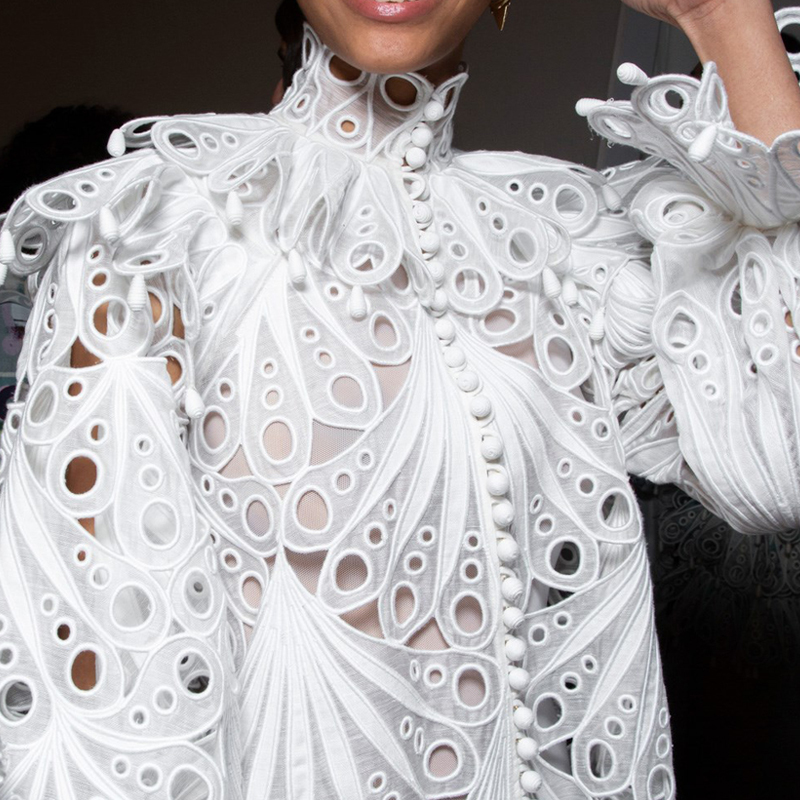 BOHO Inspired spring Vintage white blouse women long sleeve hollow out women blouses shirts chic ruffle sleeve boho blouse 210225