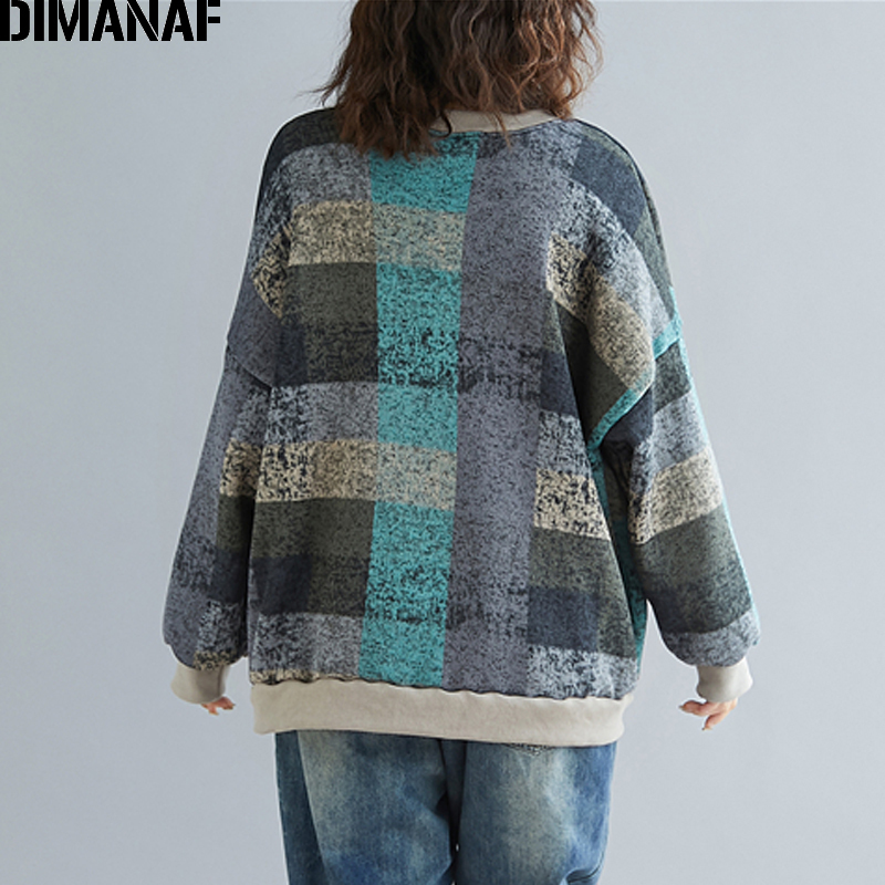 DIMANAF Autumn Winter Oversize Women Sweatshirts Lady Tops Pullovers Knitting Cotton Thick Vintage Loose Long Sleeve Plus Size T200407