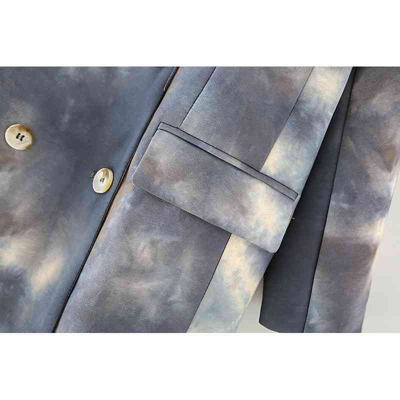 Elegant Women Tie-Dye Print Blazers Fashion Ladies Notched Collar Jackets Streetwear Female Chic Double Breasted Coats 210527