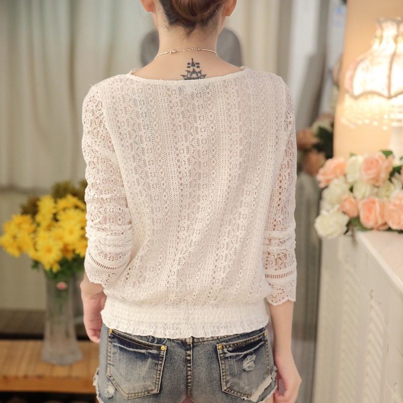 2021 New Hot Sale autumn Korean Fashion elegant lace Women Blouse V Neck Long Sleeve Slim Lace Feminina Shirt women tops 63C 30 210225