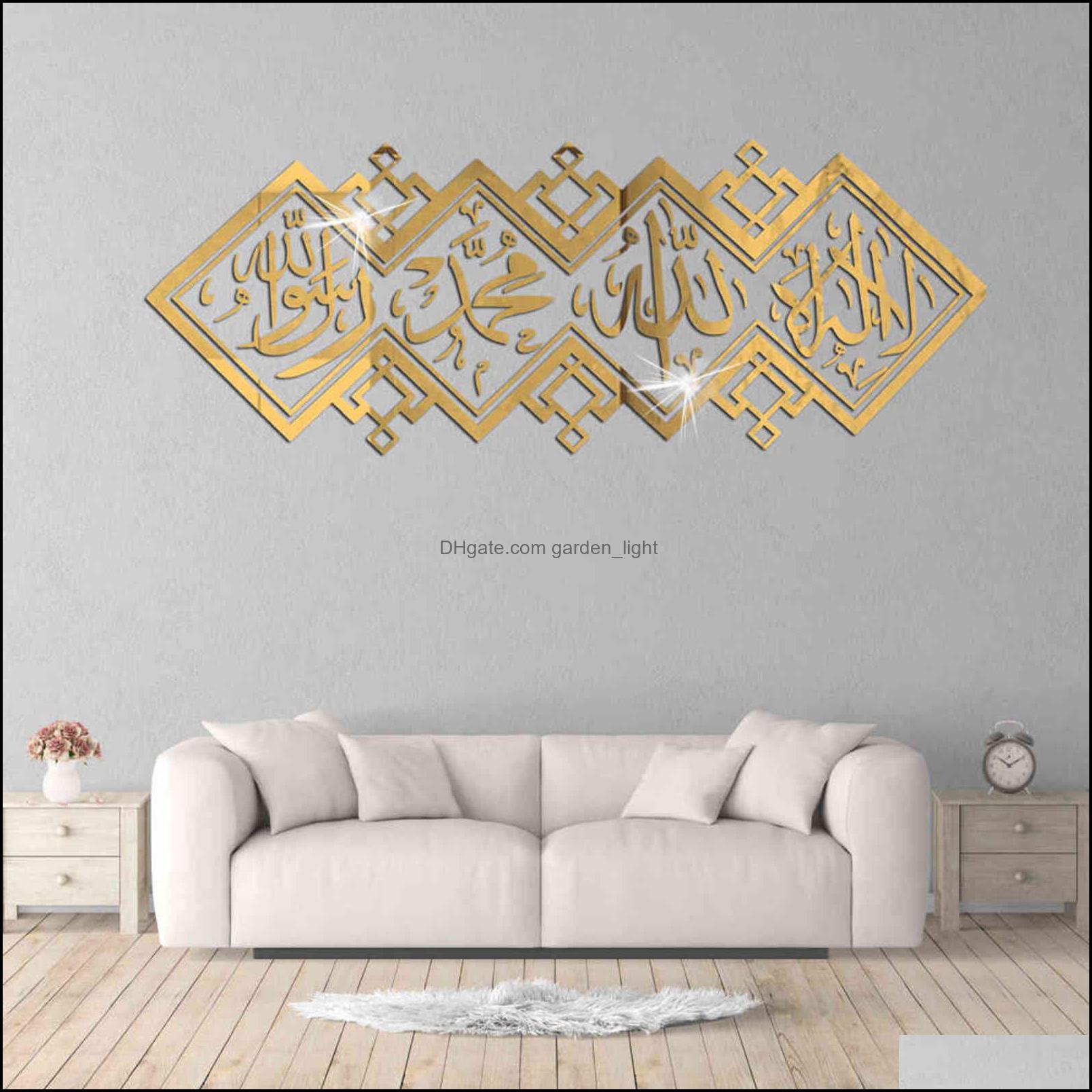 Wall Stickers Home Garden Decorative Islamic Mirror 3D Acrylic Sticker Muslim Mural Living Room Art Decoration Decor 1112 Drop Del5873271