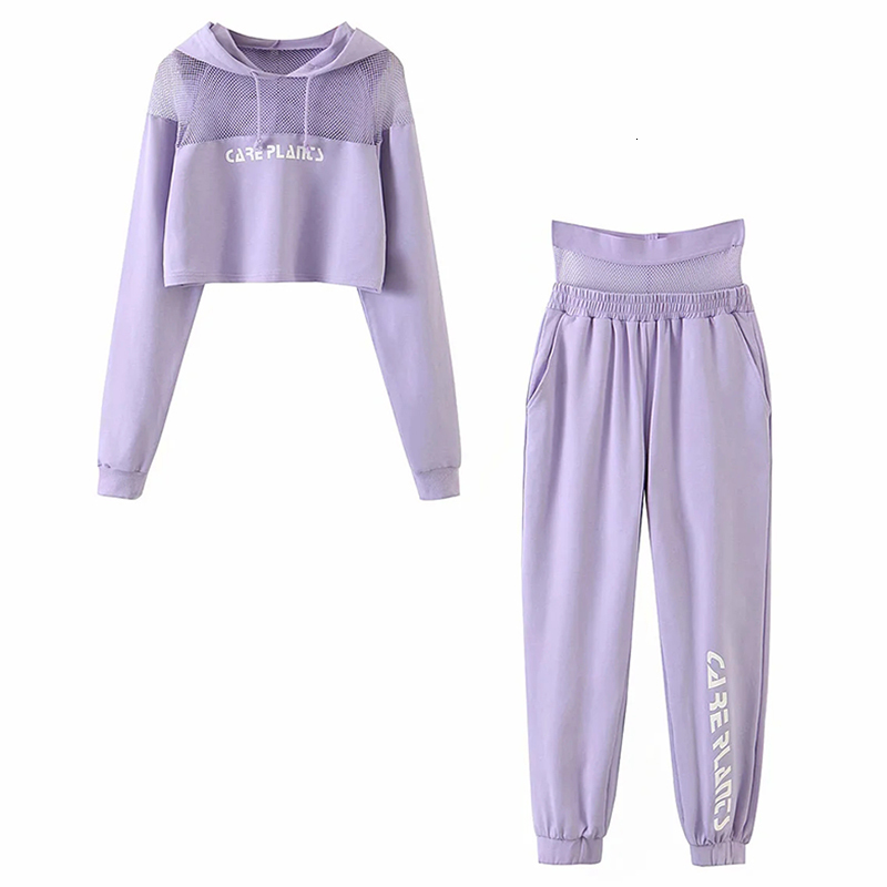 2021 New Fashion Women Mesh Patchwork 2 Piece Set Long Sleeve Cropped Hoodies + High Waist Jogger Pants Sport Wear Tracksuit Bylr, Purple pants
2021 New Fashion Women Mesh Patchwork 2 Piece Set Long Sleeve Cropped Hoodies + High Waist Jogger Pants Sport Wear Tracksuit Bylr, Purple pants