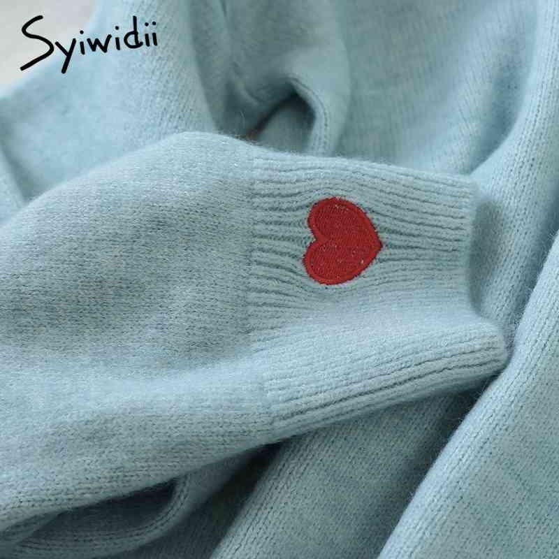 Embroidery Heart Sweater Women Pullovers O-Neck Knitted Fall Winter Clothe Harajuku Shirt Oversized Sweater Korean Jumper 210805