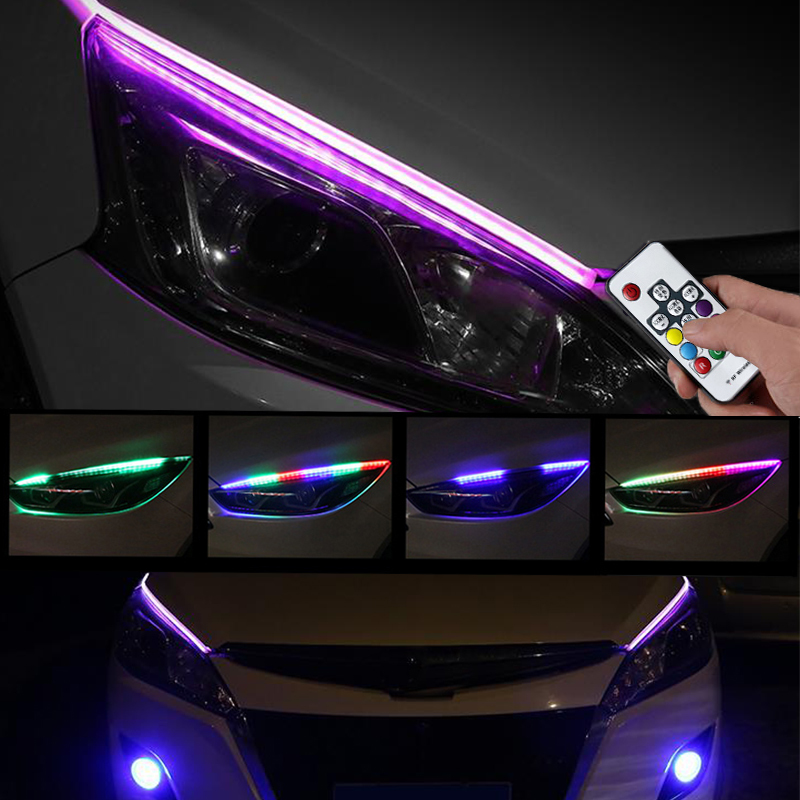 2pcs Universal Daytime Running Light DRL Car Multiscolors Strip Flexible Flowing RGB Turn Signal Lamp For Headlight 12V New