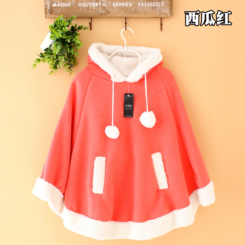 Sweet Girl Pink Cloak Cute Thick Plus Cashmere Coat Japanese Lolita Sweet Kawaii Femme Warm Hooded Pullover One Size 10 Colors 201212