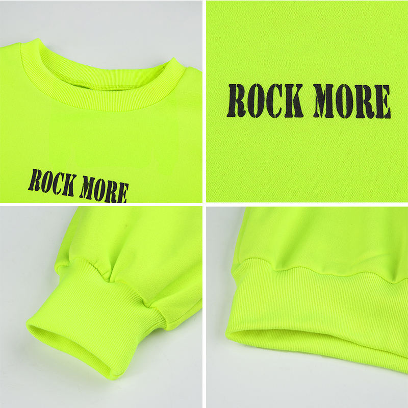 Rockmore Neon Green Letter Printed Long Hoodie Women Harajuku Sweatshirt Streetwear Oversized Womens Hoodies Sweat Femme Shirt 201030