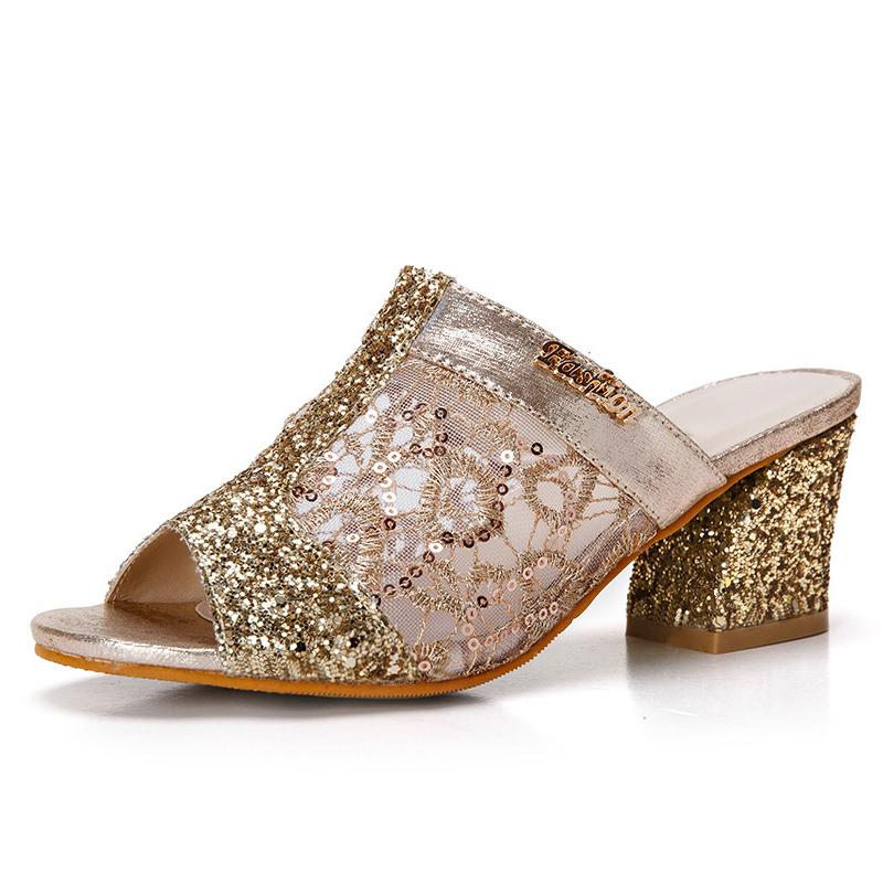 Women sandals 2021 Bling fashion square heel summer lace slippers women sexy hollow sandals for size 35-41, Gold mesh
Women sandals 2021 Bling fashion square heel summer lace slippers women sexy hollow sandals for size 35-41, Gold mesh