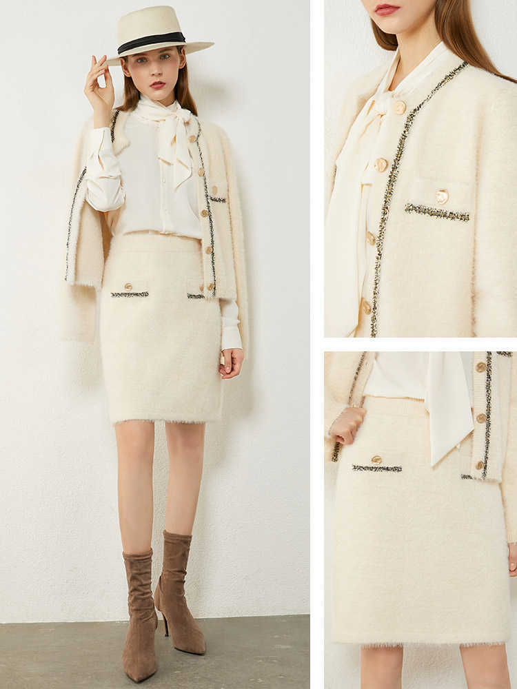 Minimalism Autumn Winter Fashion Suits For Women Vintage Tweed jacket High Waist Aline Skirt Suit Female 12030570 210527